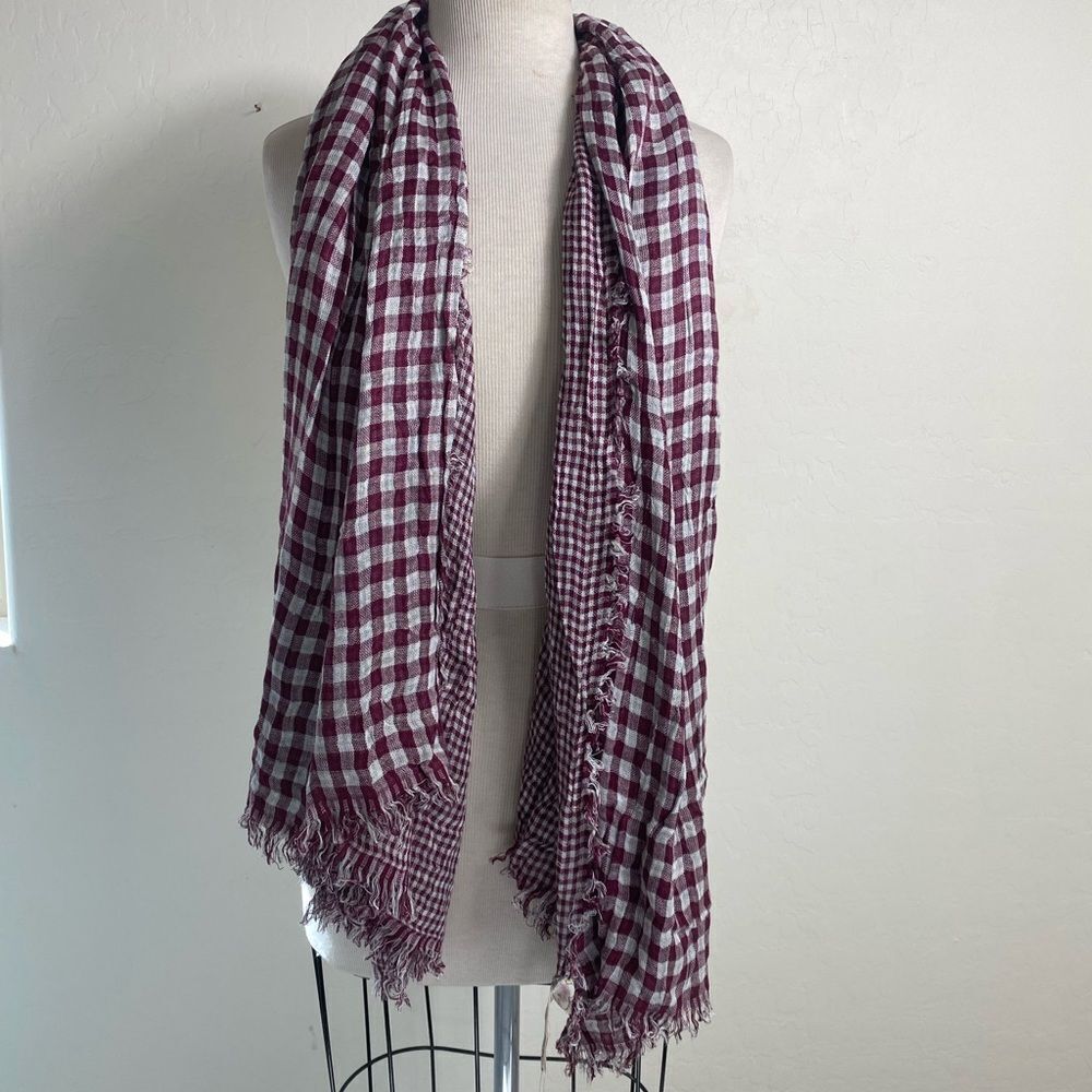 Free People Burgundy and White Checkered Scarf